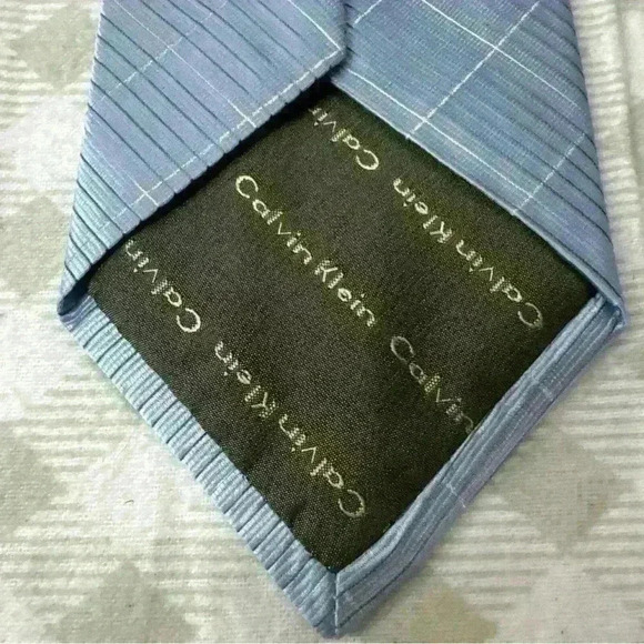 Calvin Klein Men's Classic Neck Tie Light Blue Grid Silk Blend MSRP $69.50 - Picture 3 of 5